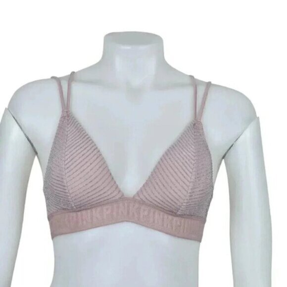 Victoria's Secret PINK Bralette Bra Pink Silver Metallic Strappy Size Small - Picture 3 of 10